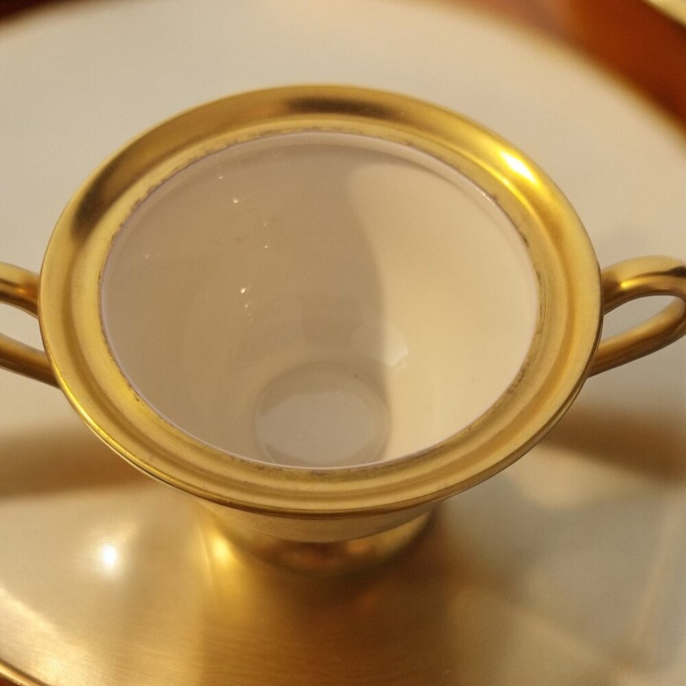 PICKARD Open Sugar Bowl, #595 Rose and Daisy 24K Gold Encrusted Rose U.S.A. Made - Picture 5 of 10